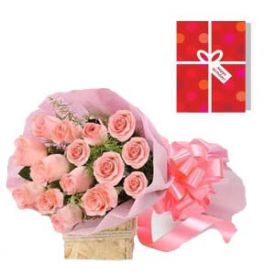 12 Pink Roses with Greet...